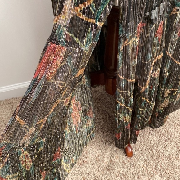 BA&SH Hendrix Metallic Plisse’ Floral Maxi Dress Size 6 - Picture 11 of 16